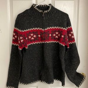 EAGLE’S EYE Lambswool Silk sweater vintage Women’s Gray Red Zipper Large